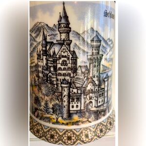 Vintage Zinn Neuschwanstein German
Castle Pewter Lidded Beer Stein